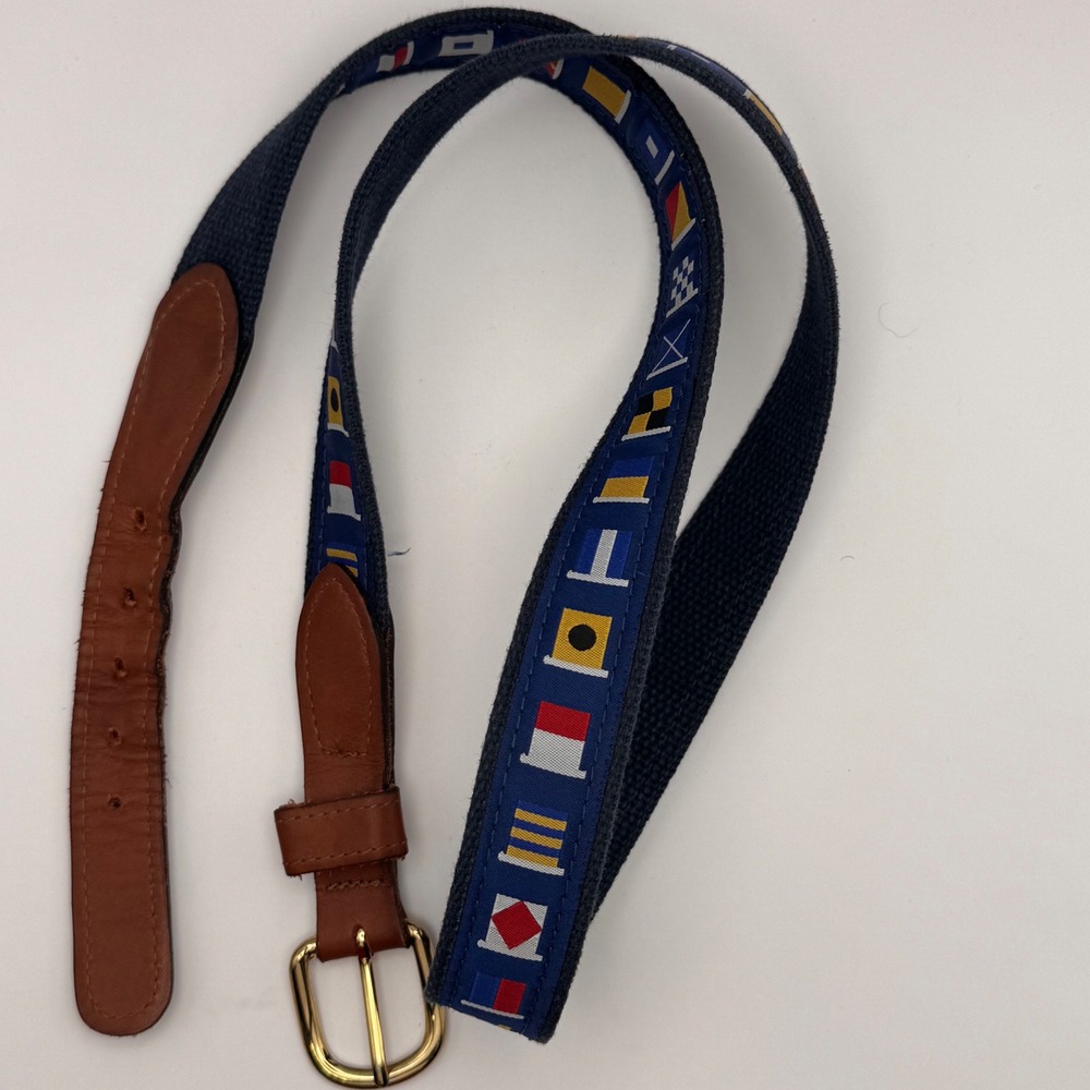 Nautical Signal Flag Belt Mens Size 44 Solid Brass Buckle Made in USA